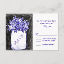 Mason Jar Flowers Chalkboard Indigo RSVP Cards