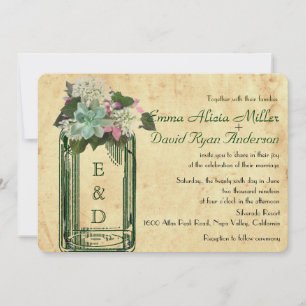 Mason Jar Hydrangeas Succulent Convite de casament