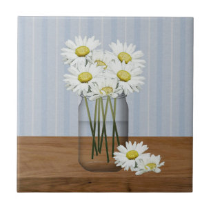 Mason Jar Of Daisies Azulejo