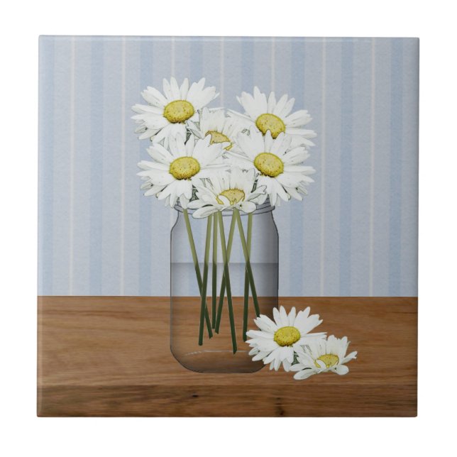 Mason Jar Of Daisies Azulejo (Frente)