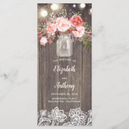 Mason Jar Pink Flowers Programas Rustic Wedding