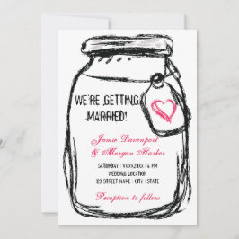 Mason Jar & Pink Heart Convite de casamento