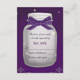 Mason Jar Roxo com Placa de Resposta RSVP de Mosca