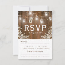 Mason Jar Rustic Bebês Breath RSVP Menu Choice