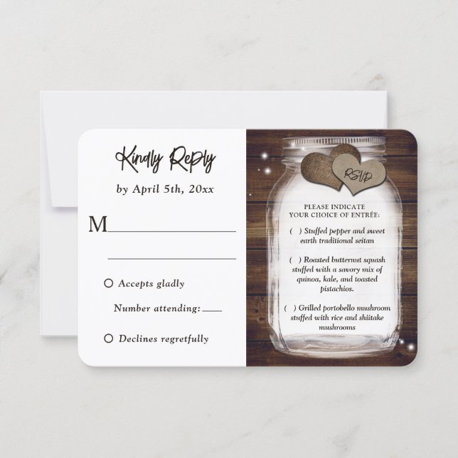 Mason Jar Rustic Country Weding Meal Choice RSVP (Frente)