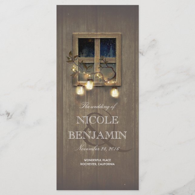 Mason Jar Rustic Lights Barn Programas de Casament (Frente)