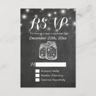 Mason Jar & String Lights Chalkboard Weding RSVP