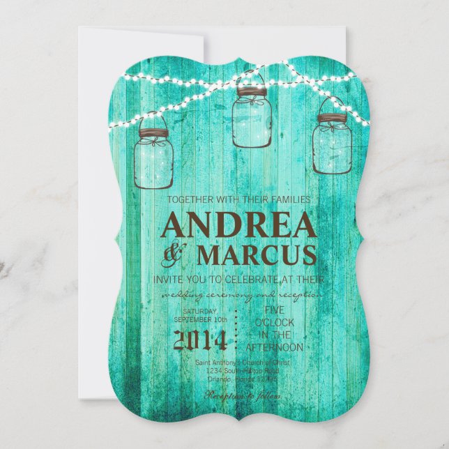 Mason Jar String Luzes 5x7 Convite de Casamento (Frente)