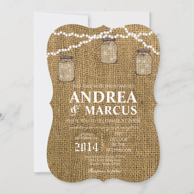 Mason Jar String Luzes 5x7 Convite de Casamento (Frente)