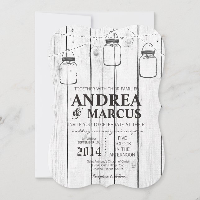 Mason Jar String Luzes 5x7 Convite de Casamento (Frente)