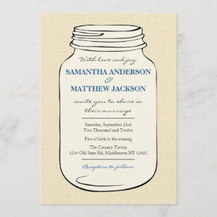 Mason Jar Style 2 Convite de Casamento - Azul
