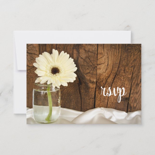 Mason Jar White Daisy Country Casamento RSVP Card (Frente)