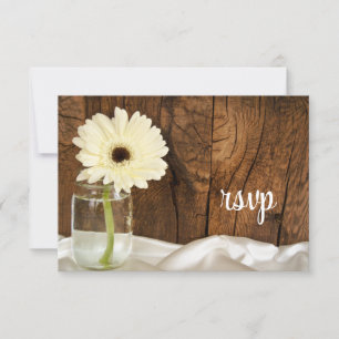 Mason Jar White Daisy Country Casamento RSVP Card