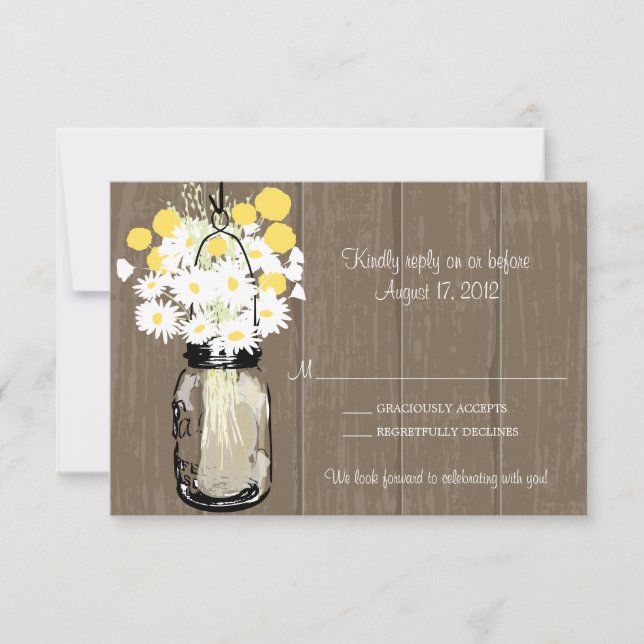 Mason Jar Wild Daisies & Billy Balls RSVP (Frente)