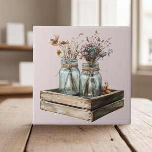 Mason jars, flores silvestres em cottagecore de ma