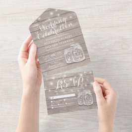 Mason Jars String Luz Rustic Wood Weding RSVP