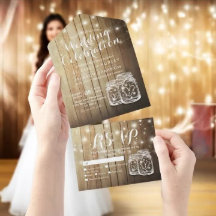 Mason Jars String Luz Rustic Wood Weding RSVP