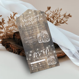Mason Jars String Luz Rustic Wood Weding RSVP