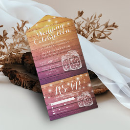 Mason Jars String Luz Rustic Wood Weding RSVP
