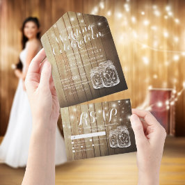 Mason Jars String Luz Rustic Wood Weding RSVP