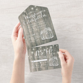 Mason Jars String Luz Rustic Wood Weding RSVP