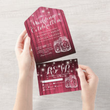 Mason Jars String Luz Rustic Wood Weding RSVP