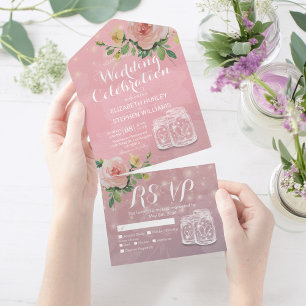 Mason Jars String Luzes Rosa Flores Rosa RSVP Casa