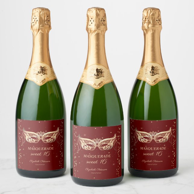 Masquerade Gold Diamonds Burgundy Sweet 16  (Garrafas)