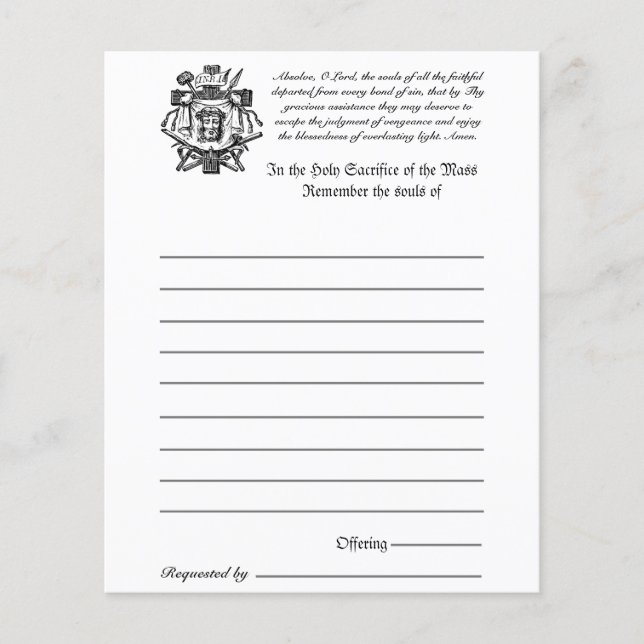 Massa Católica Todas as Almas Lembrança do Morto (Frente)