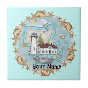 Massachusetts Shells Lighthouse azulejo