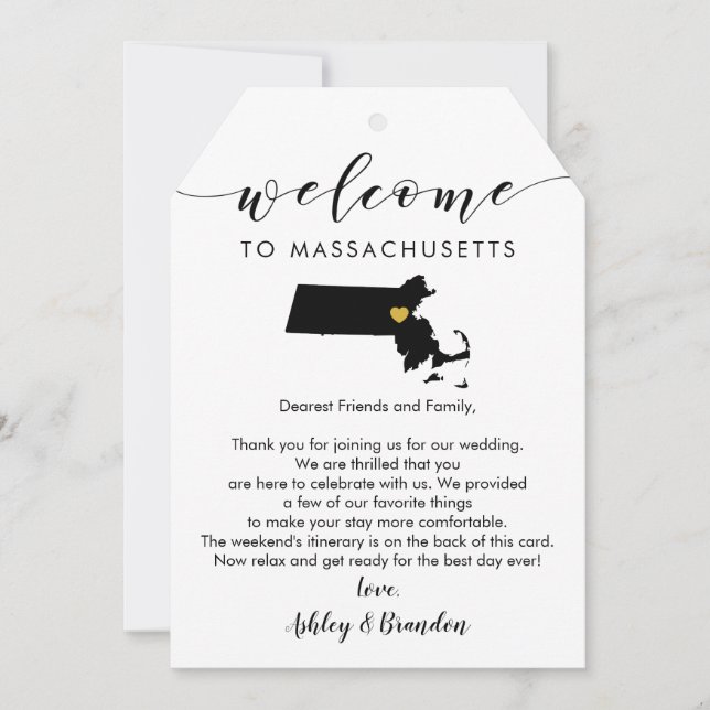 Massachusetts Wedding Tag Letter Itinerary (Frente)