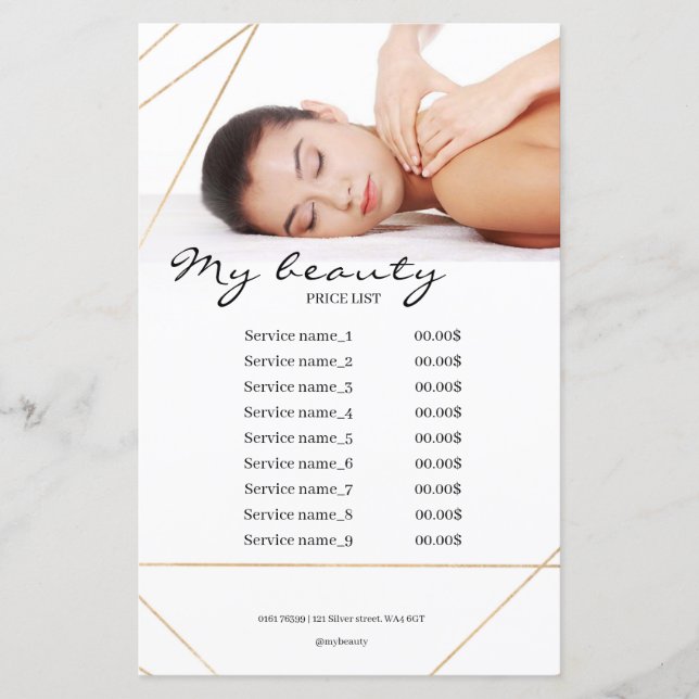 Massagem Salon White Background & Lines Price List (Frente)