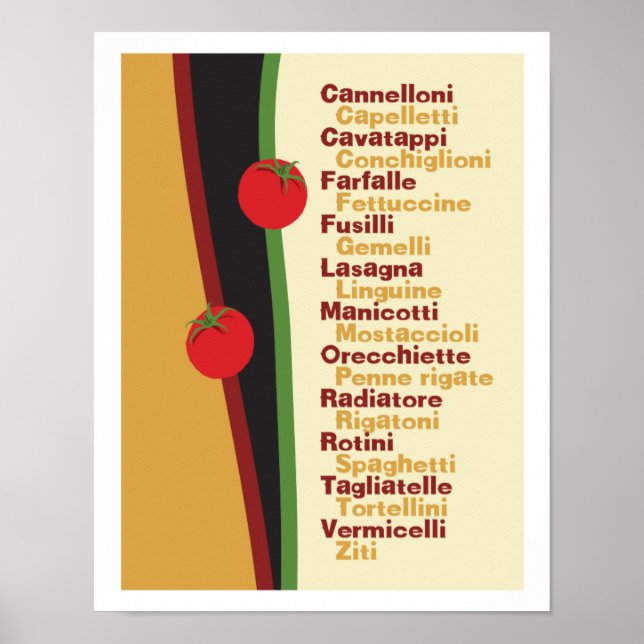 Massas alimentícias poster de arte em cozinha (Frente)