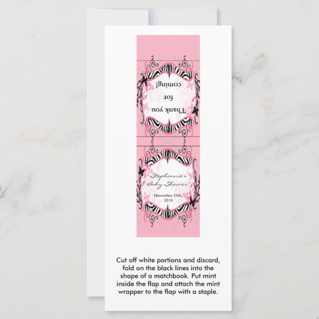 Matchbooks com 25 Casas Girly Butterfly Zebra Prin (Frente)