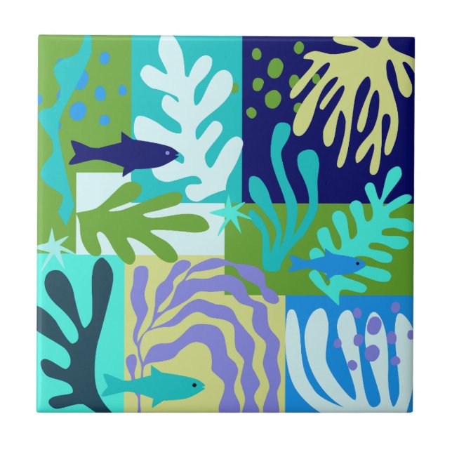 Matisse Inspirou o Ocean Life Paper Cutouts Aqua (Frente)