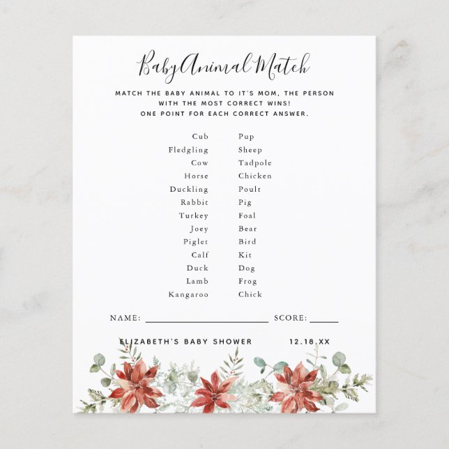 Matriz de Animais de Bebê | Jogo Chá de fraldas (Frente)