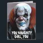 MAU SCARY CLOWN PARA SEUS CARTÕES ENGRAÇADOS.<br><div class="desc">CARTÃO ESCURO DE ANIVERSÁRIO DE COZINHA SOBREDIMENSIONADO. (TAMBÉM DISPONÍVEL EM TAMANHOS MENORES) DENTRO DE MENSAGENS FUNNY.</div>