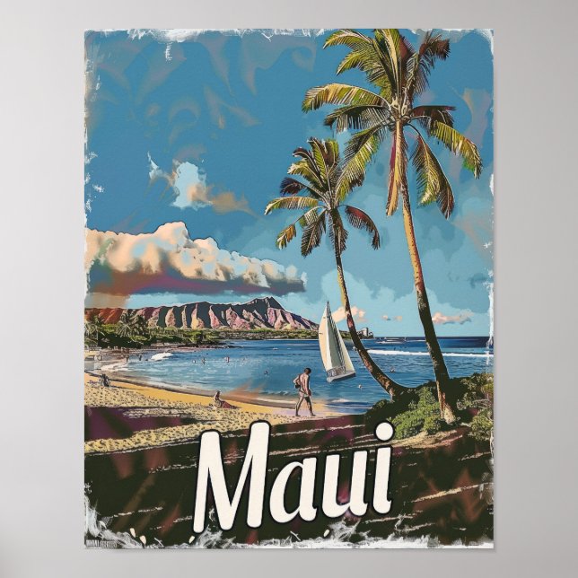 Maui Hawaii Poster de viagens Art (Frente)