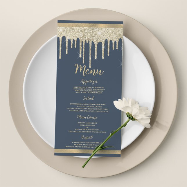 Mauve blue gold glitter dribla o luxo Menu Casamen (Mauve blue gold glitter drips luxury Wedding Menu)
