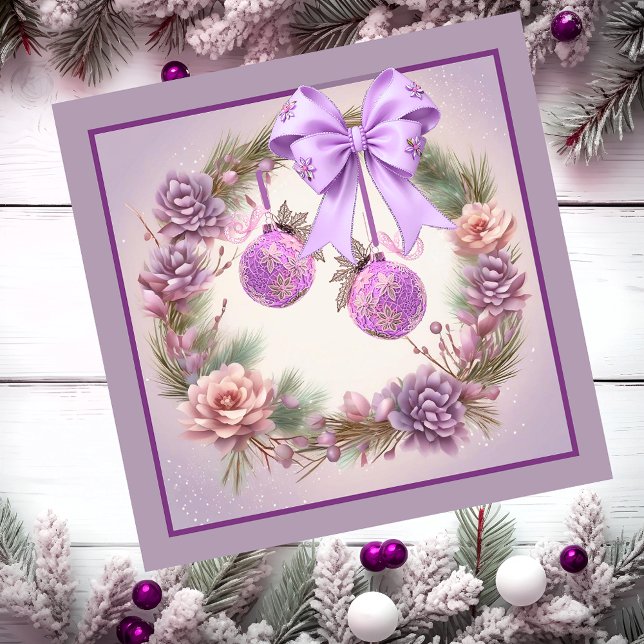 Mauve Christmas Wreath Magnetic Card (Pink wreath with Christmas balls.)