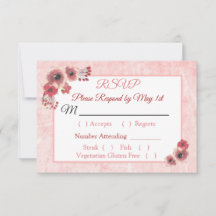 Mauve Coral Floral Striped Wedding Cartão RSVP