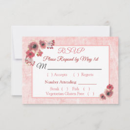 Mauve Coral Floral Striped Wedding Cartão RSVP