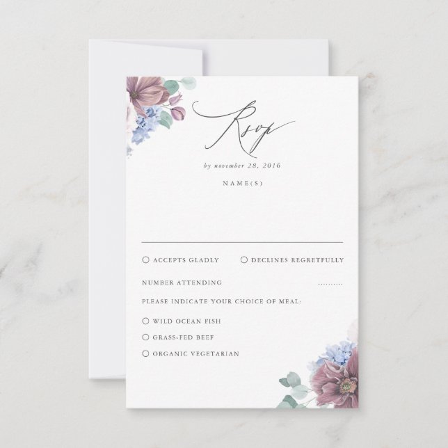 Mauve e Dusty Blue Floral Weding RSVP (Frente)