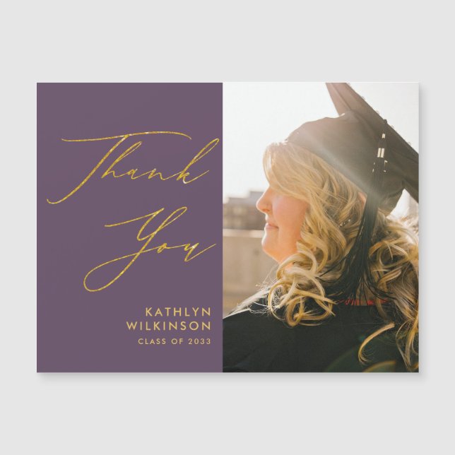 Mauve Elegant Dourado Script Graduação Obrigado (Frente)