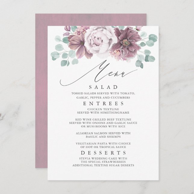 Mauve Floral Wedding Menu (Frente/Verso)