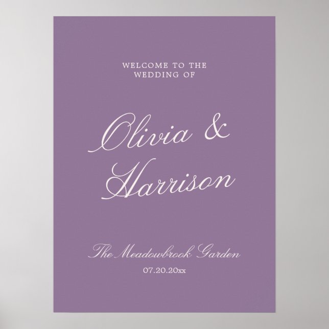 Mauve Garden Calligraphy Wedding Welcome Poster (Frente)