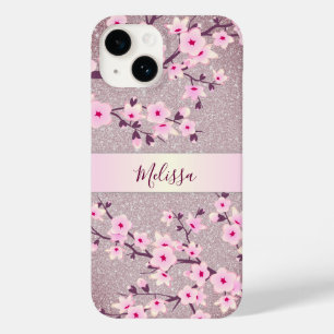 Mauve Glitter Floral Cherry Blossoms Monograma