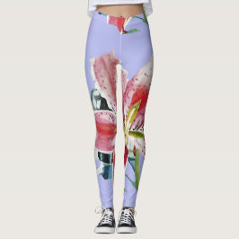 Mauve Lilac Lily floral art aquarela Leggings