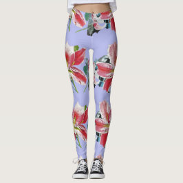 Mauve Lilac Lily floral art aquarela Leggings