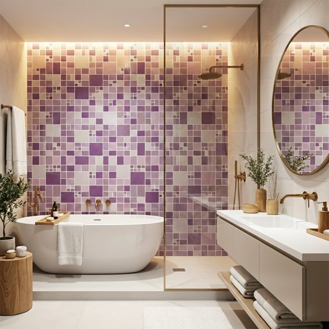 Mauve Mosaic Patteric Kitchen Bathroom Azulejo (Bathroom tile featuring a geometric mosaic style design in mauve, purple and lilac)